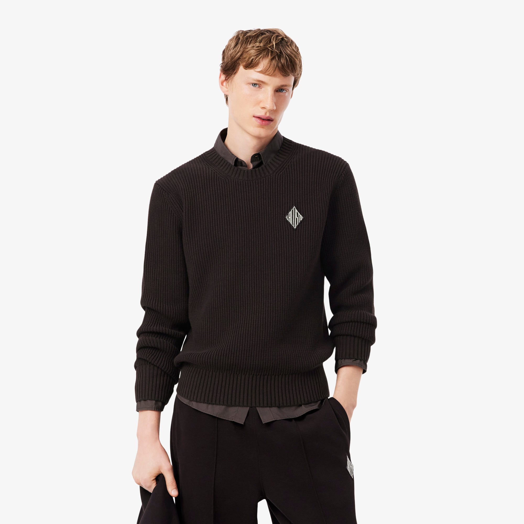 Lacoste Pearl Rib Knit Badge Accent Sweater