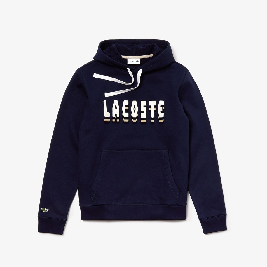 Men S Hooded 3d Lettering Cotton Blend Fleece Sweatshirt Lacoste