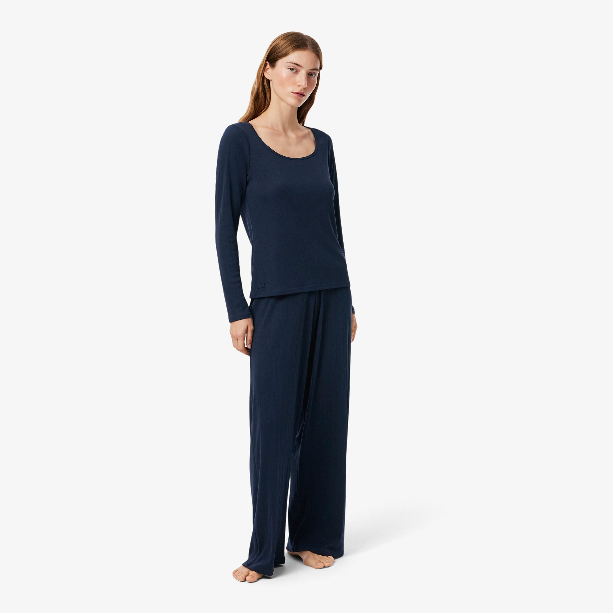 Lacoste Stretch Pointelle Pajama Set - Xl In Blue