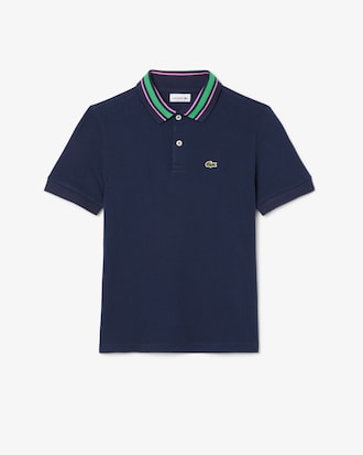 Kids' Stripe Collar Petit Piqué Polo