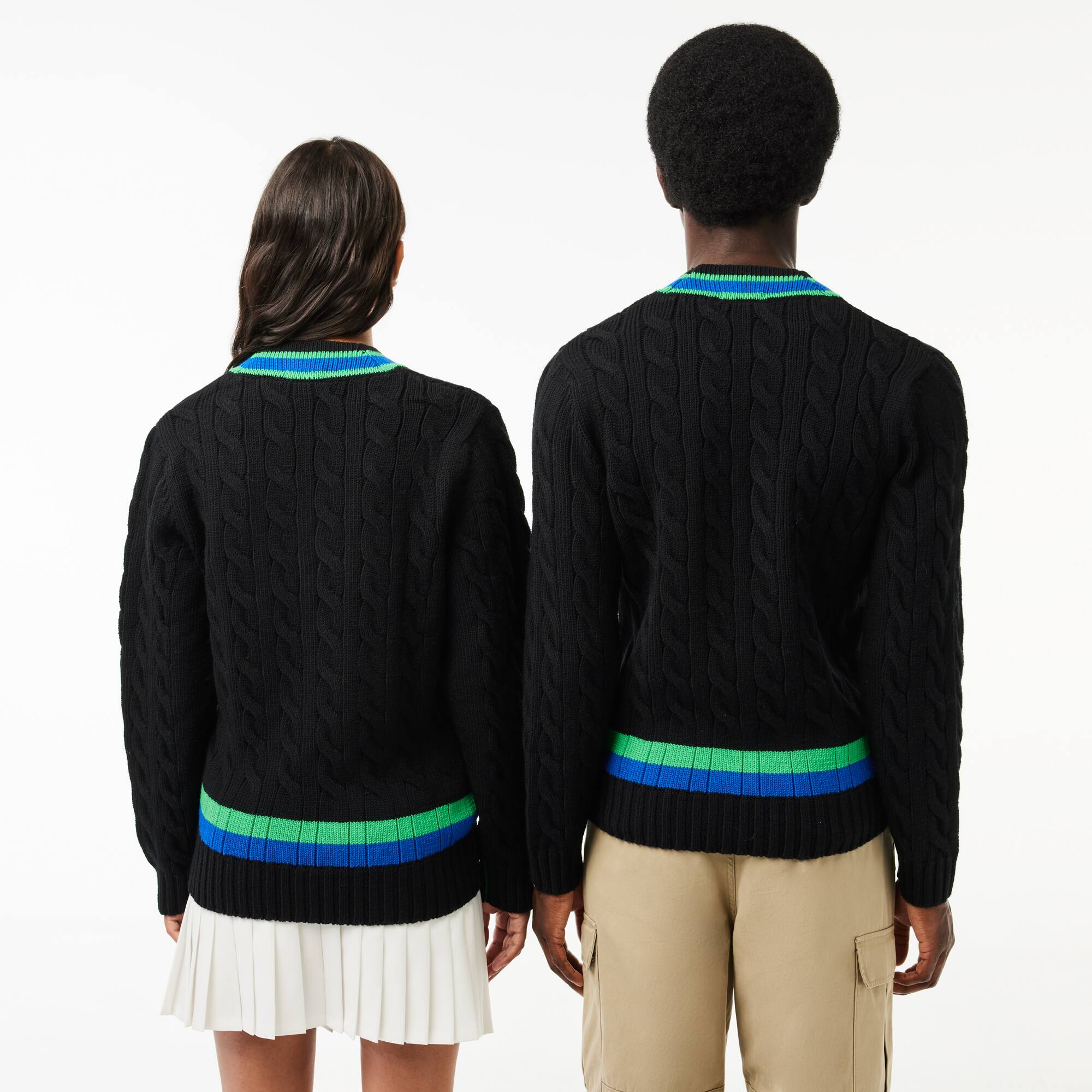 Unisex Striped Wool Cable Knit Sweater - Sweaters