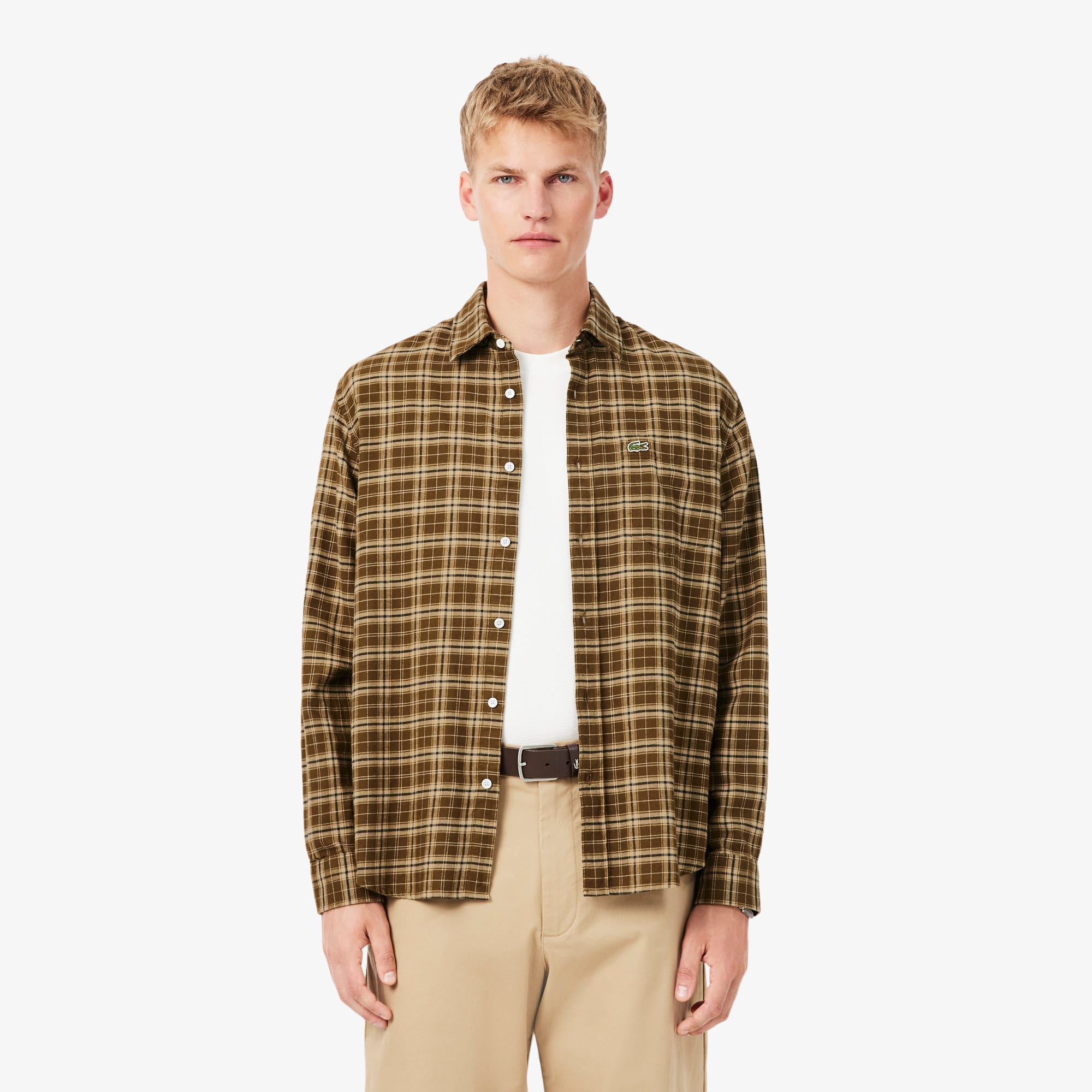 Lacoste Men's Plaid Flannel Long-Sleeve Shirts - Dark Brown