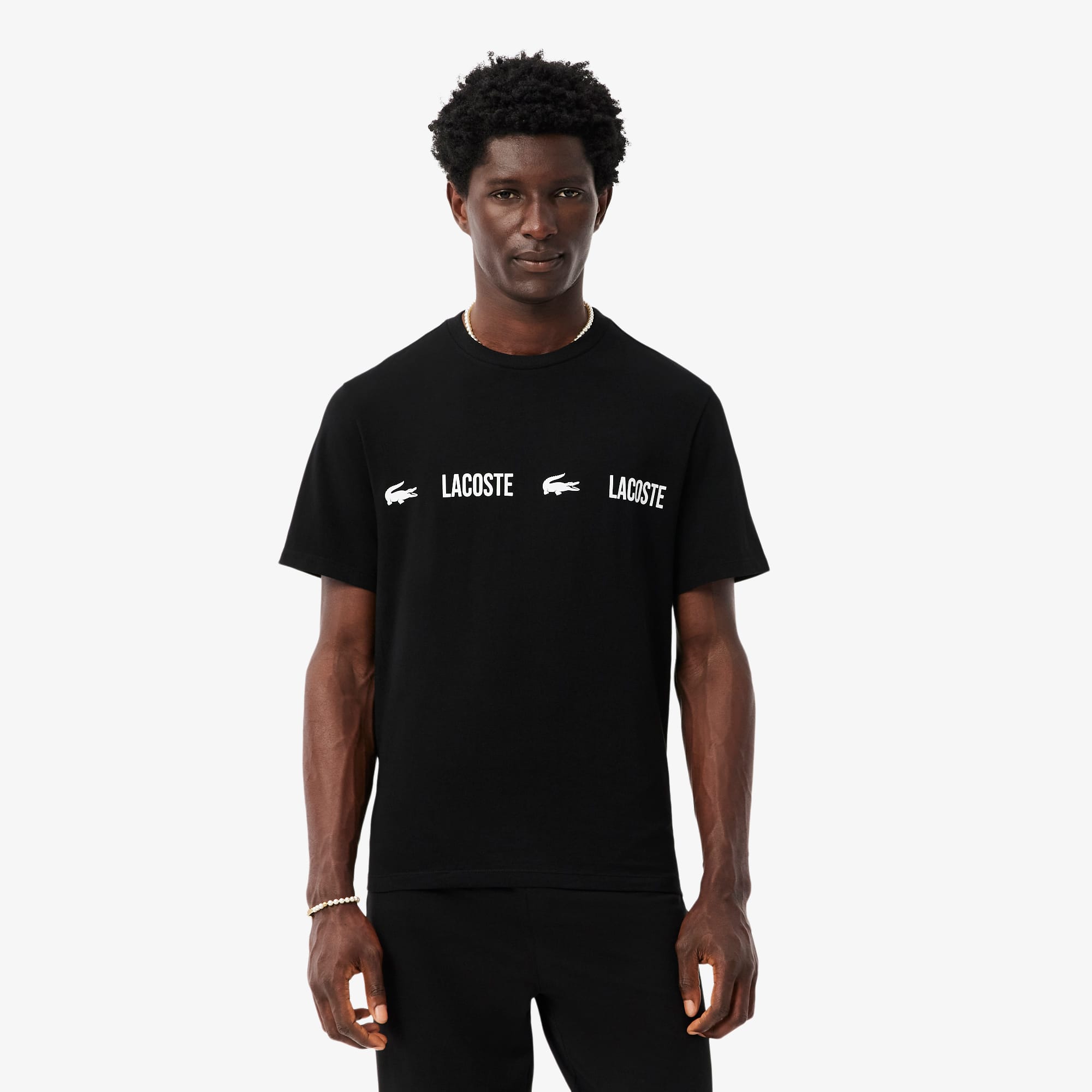 Lacoste Playera de Pijama de Algodón para Hombre Negro