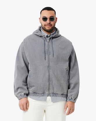 Men's Washed Effect Denim Hooded Jacket
