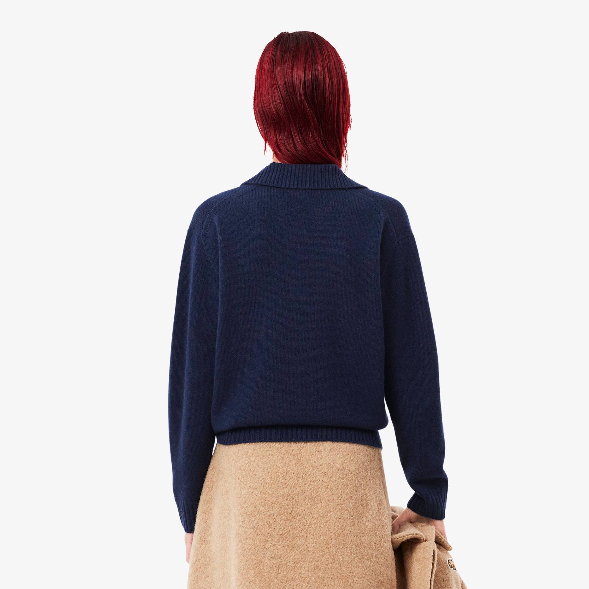 Women's 3D Knit Cashmere Polo Collar Sweater - Sweaters