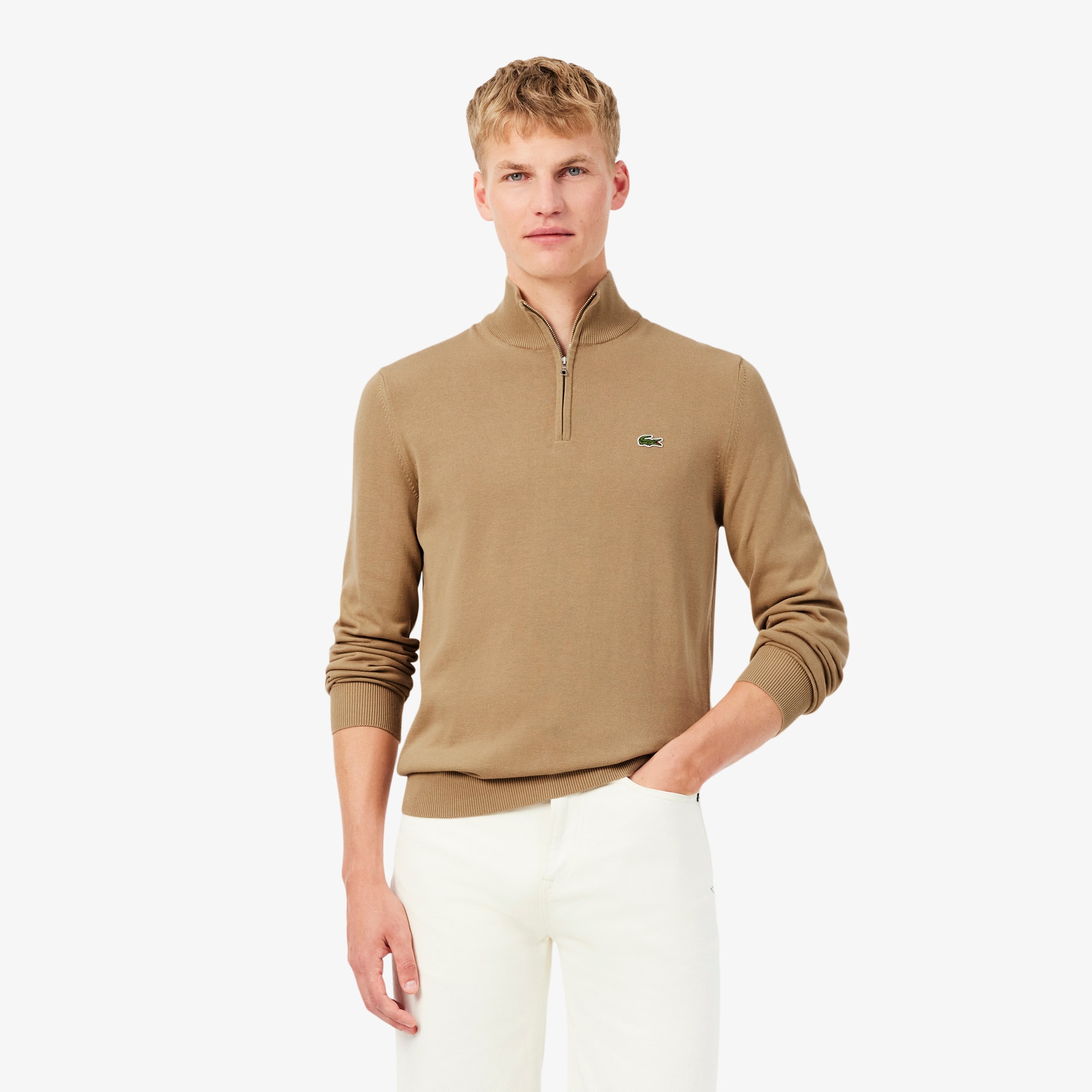 Lacoste Men's Zip-Up High-Neck Cotton Sweater - XL