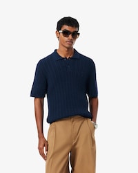 Classic Fit Cable Knit Cotton Polo Shirt