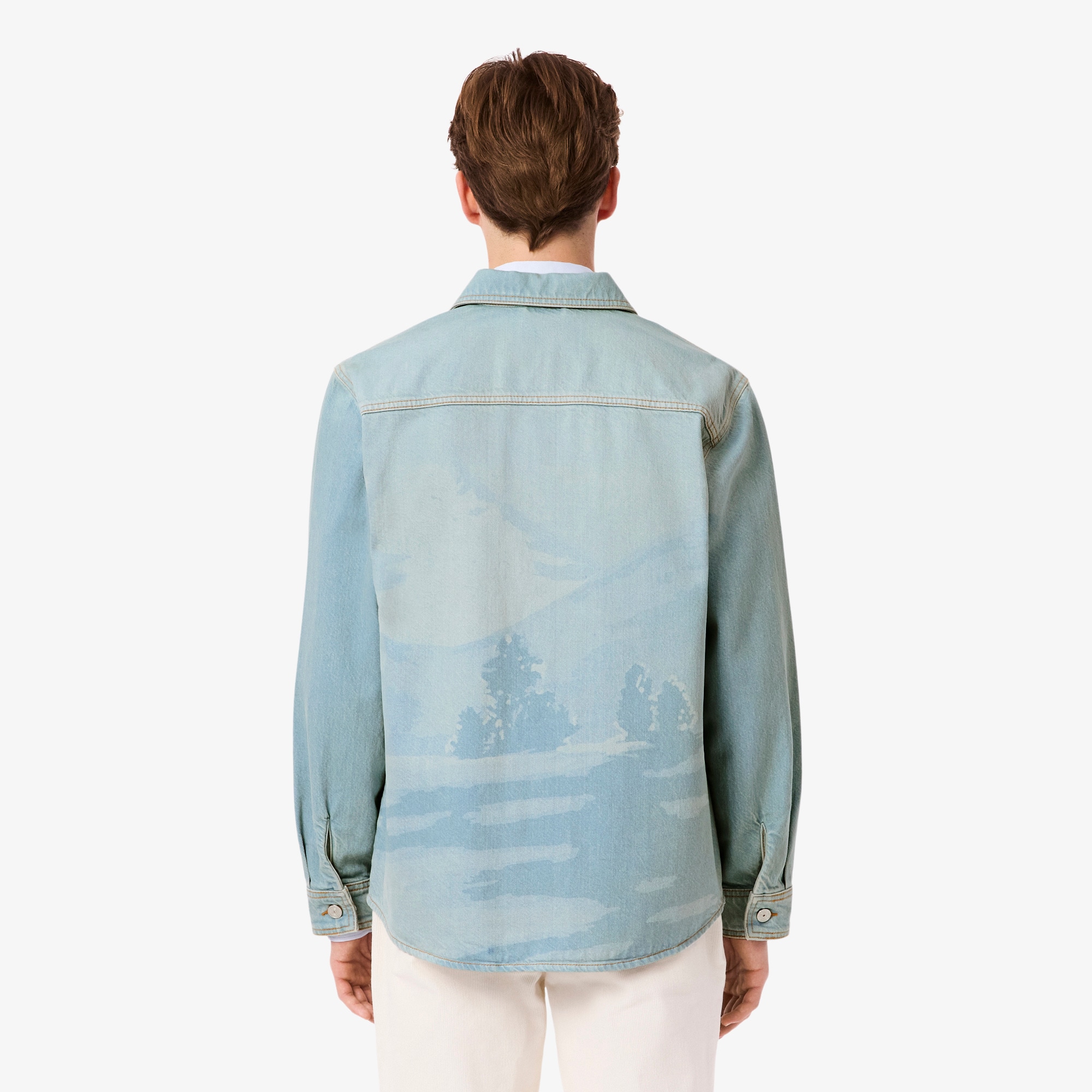 Men's Landscape Motif Denim Overshirt - Button Down Shirts - New