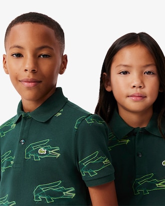 Kids' Crocodile Print Mini Piqué Polo