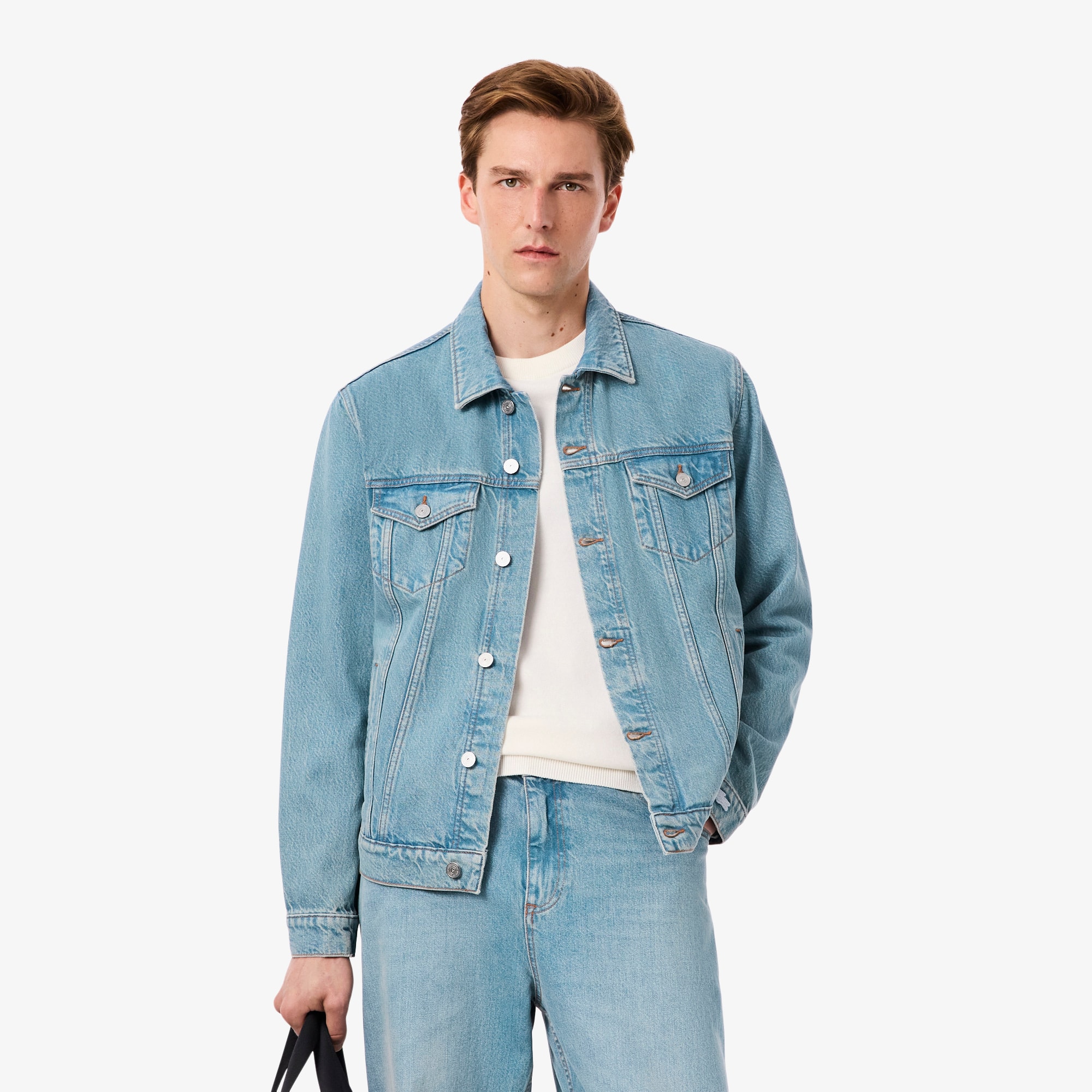 Lacoste Crocodile Logo Denim Jacket In Blue