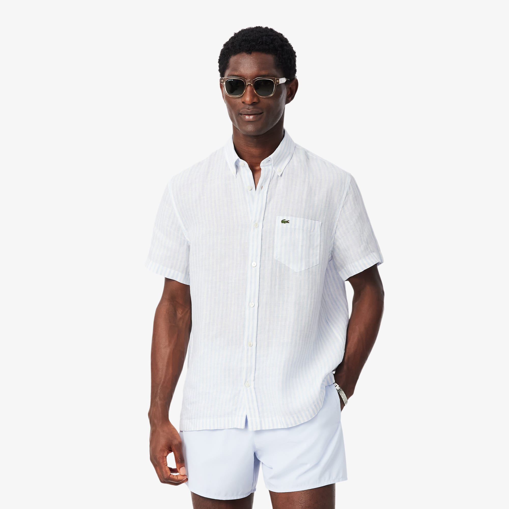 Lacoste Men's Regular Fit Short Sleeve Linen Shirt