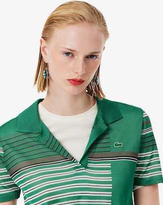 Runway Slim Fit Striped Satin Piqu&eacute; Polo Shirt