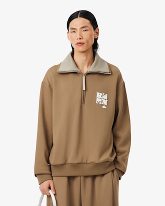 Runway High Neck Zipped Badge Accent Sweatshirt