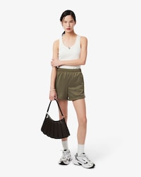 Shorts De Punto Satinado Con Rayas Caladas