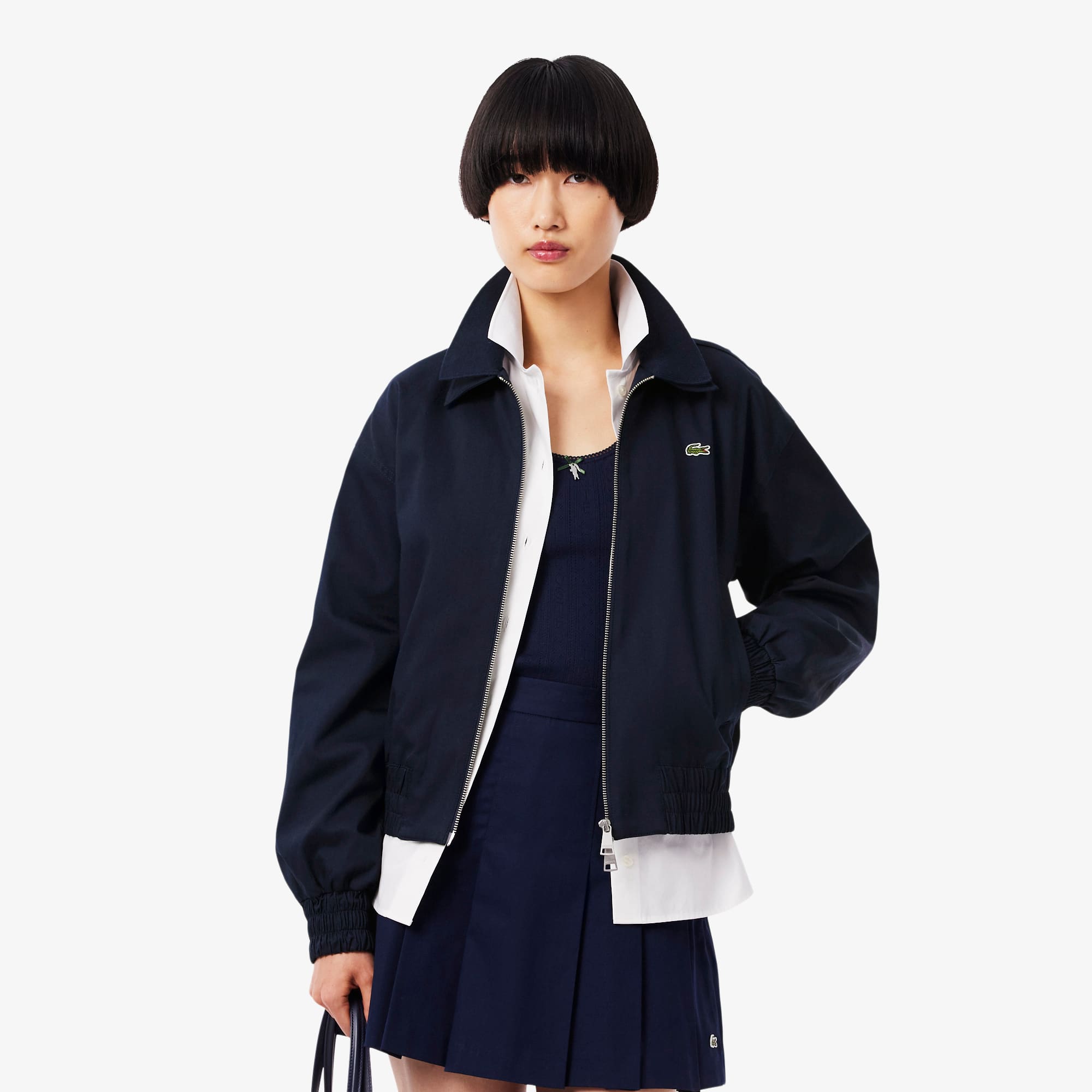 Lacoste Women's Double Collar Stretch Jacket - 32 In Black