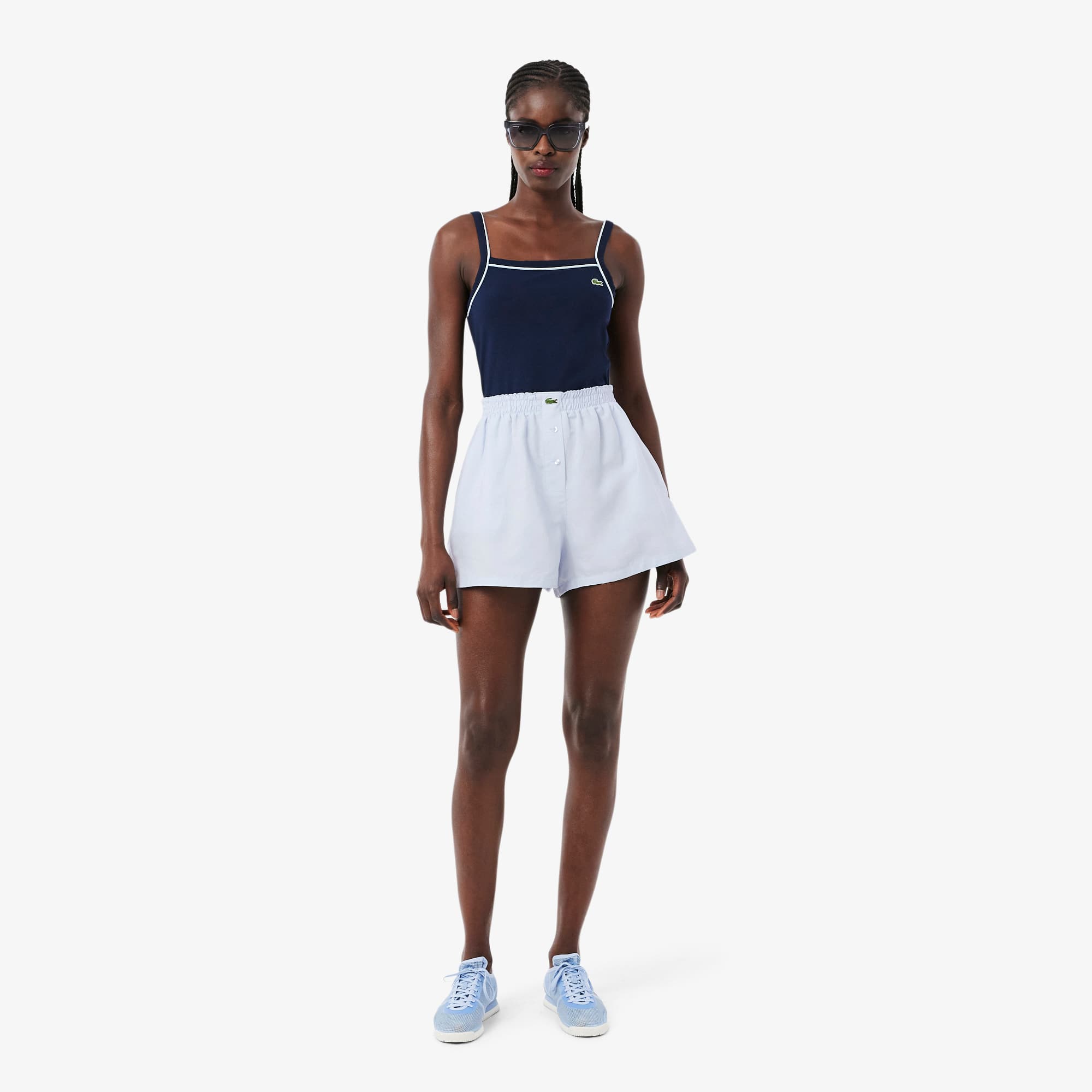 Lacoste Oversized Linen Blend Shorts - M (38) In Blue