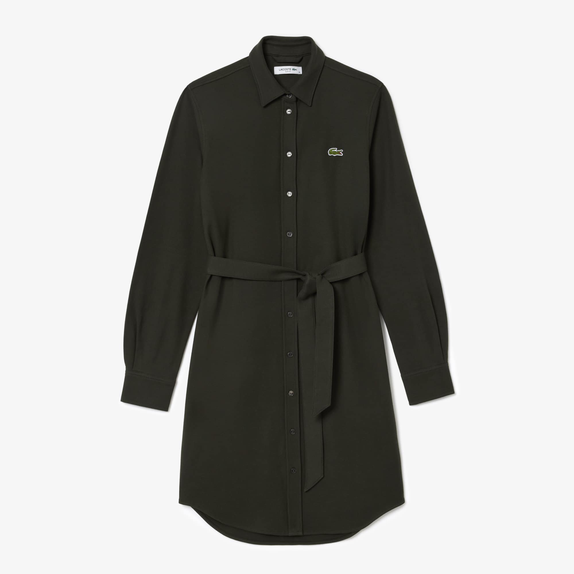 ★LACOSTE★ Women's Belted Pique Shirt Dress Dark Khaki EF32 Women's Belted Piqué Shirt Dress - Dresses - New In 2025