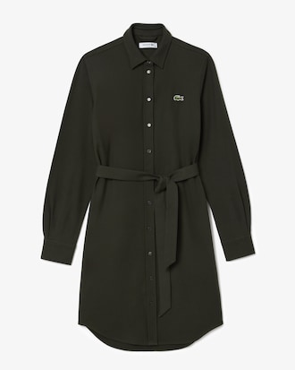 Women's Belted Piqué Shirt Dress