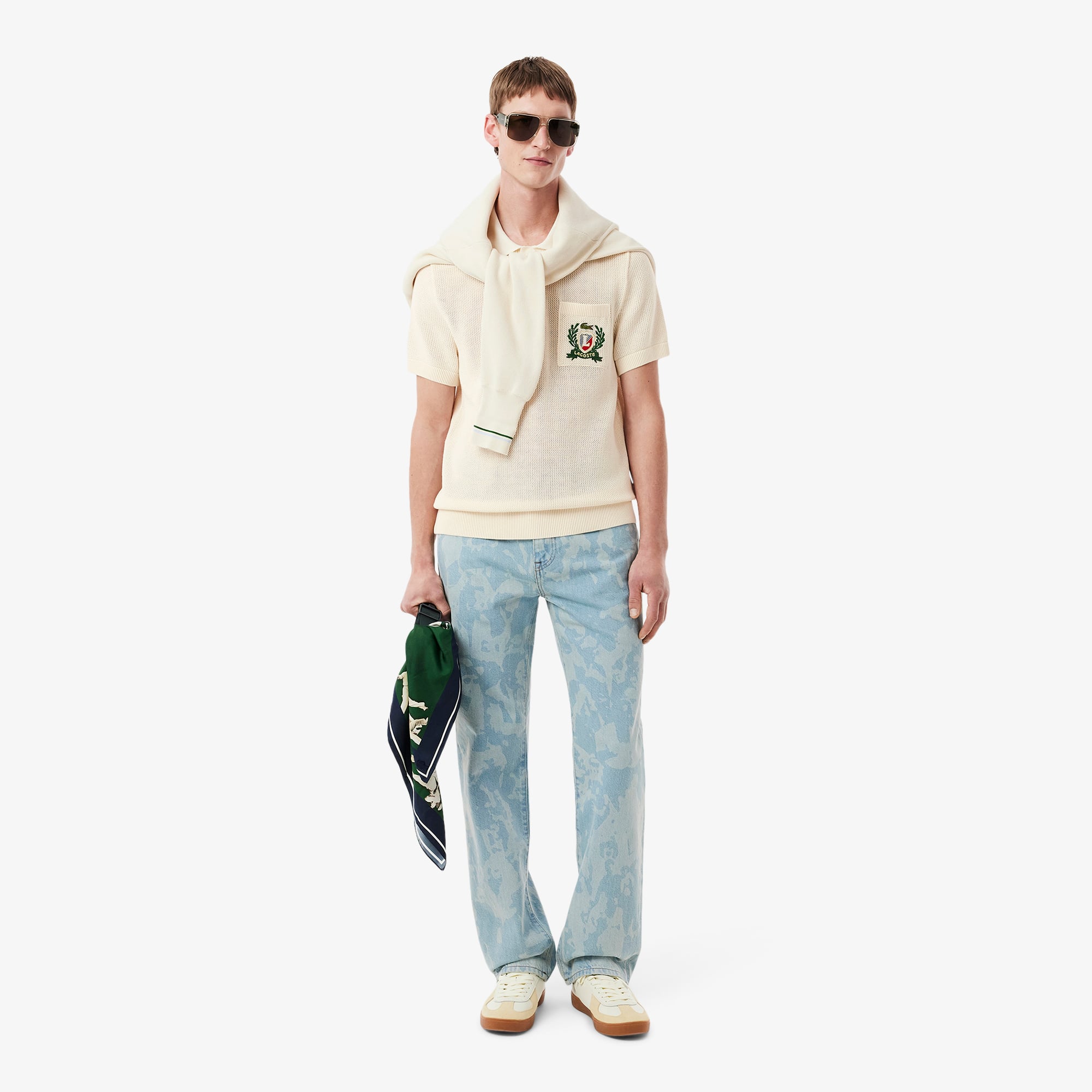 スウェット・トレーナー LACOSTE AH0730 Sweatshirts Sweaters Ivory Men's Crocodile Sweater - Sweaters & Sweatshirts - New In