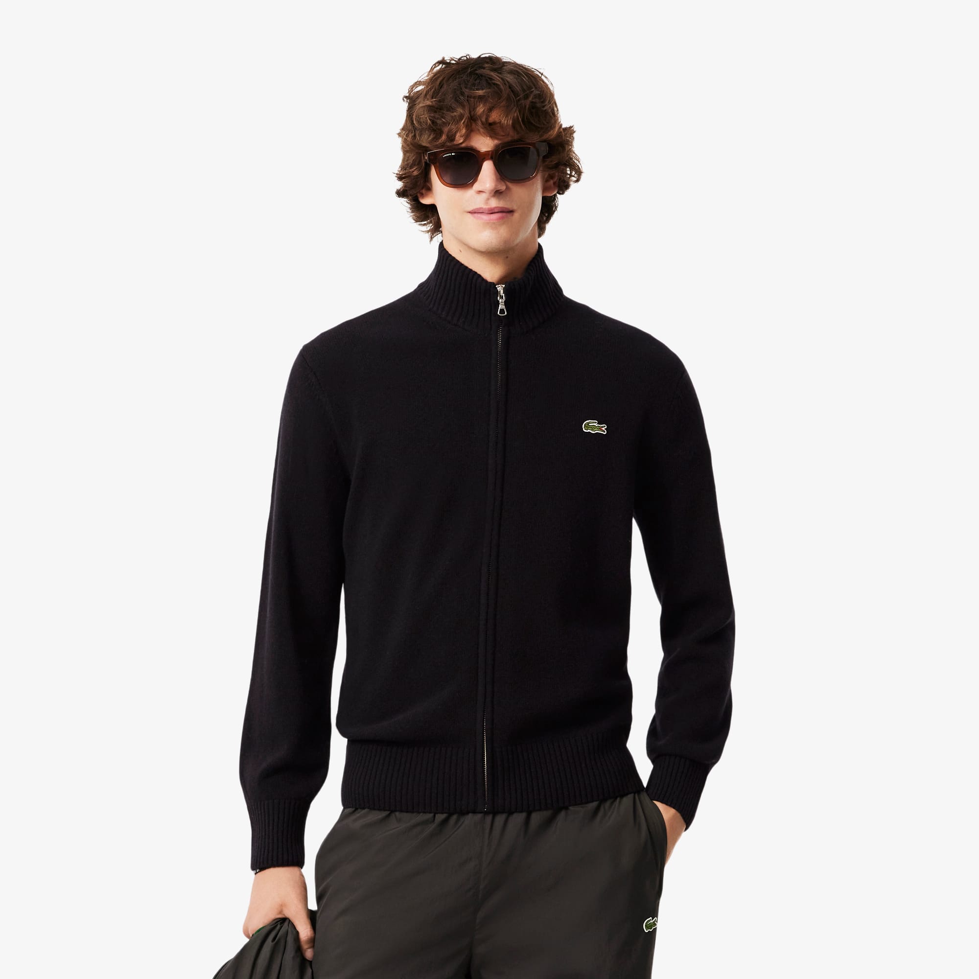 Lacoste Men's Wool Zip-up Sweater - 3xl - 8 In Black