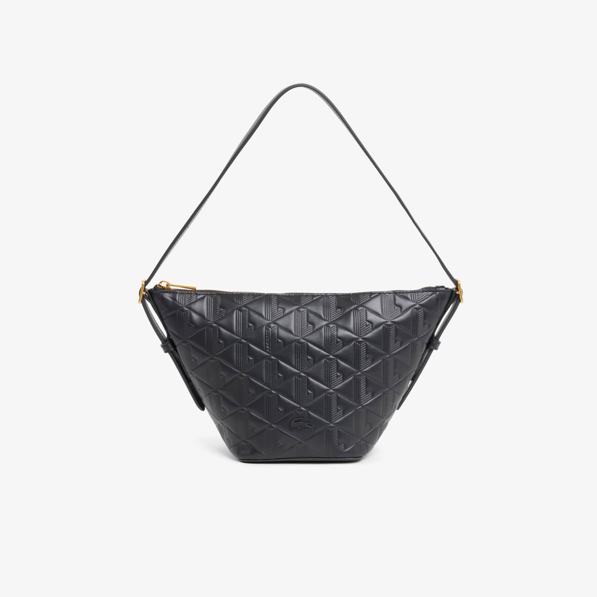 Lacoste Small Maheki Embossed Leather Hobo Bag - One Size In Black