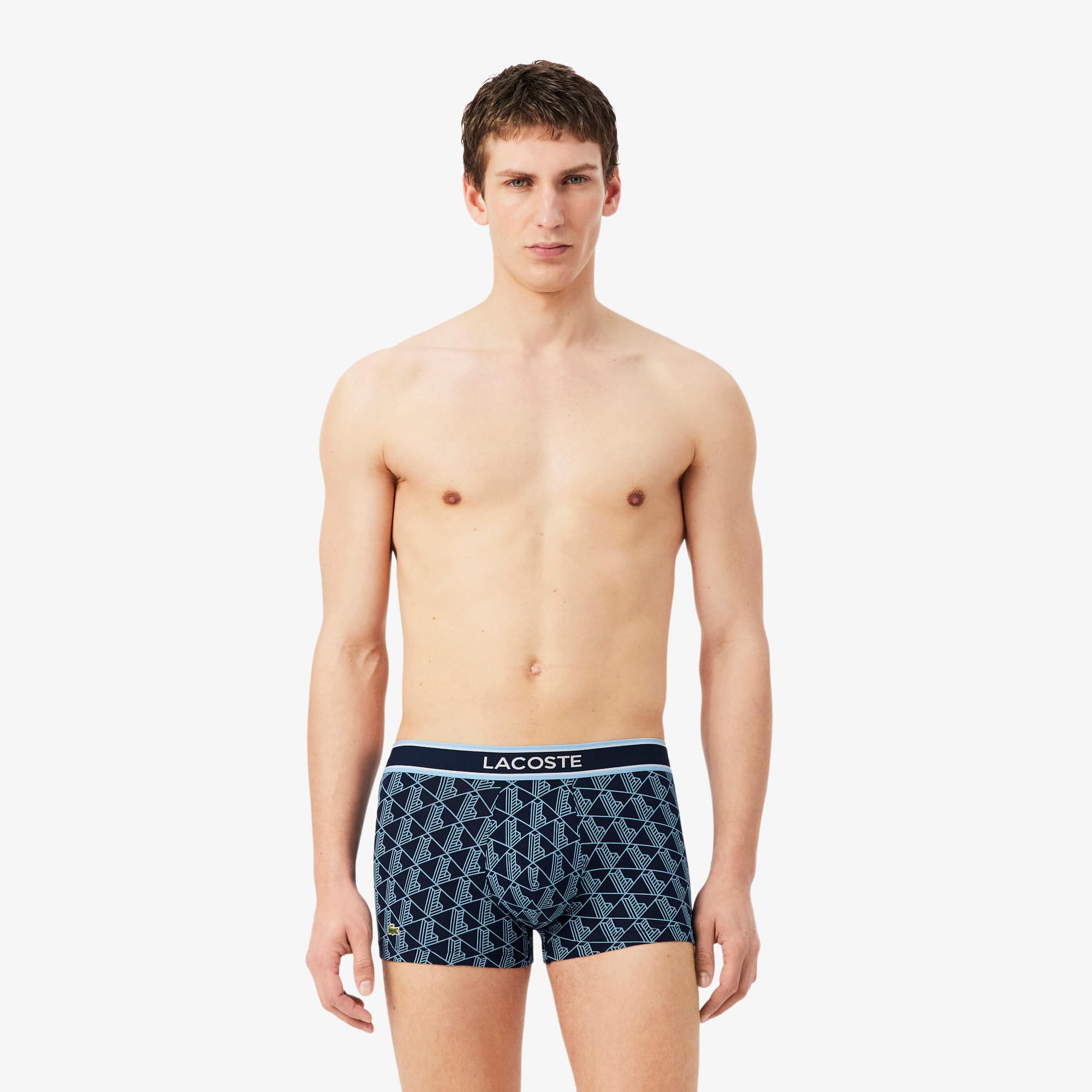 Lacoste Men's Monogram Trunks, 3-Pack - Black/Navy/Light Blue