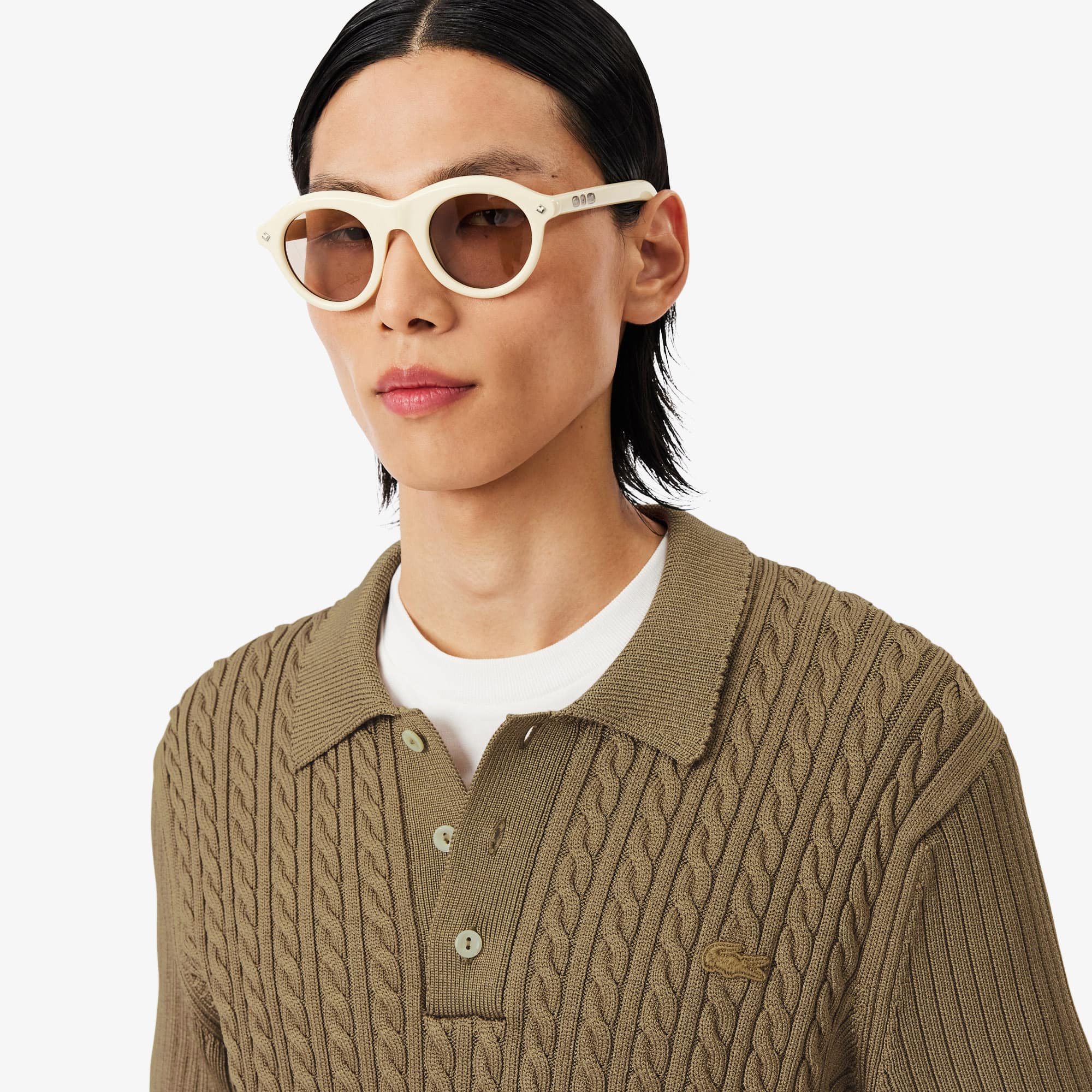 Runway Cable Knit Polo Collar Sweater