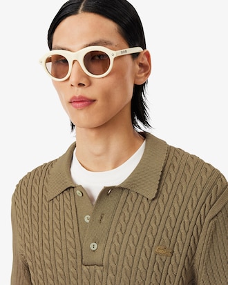 Runway Cable Knit Polo Collar Sweater