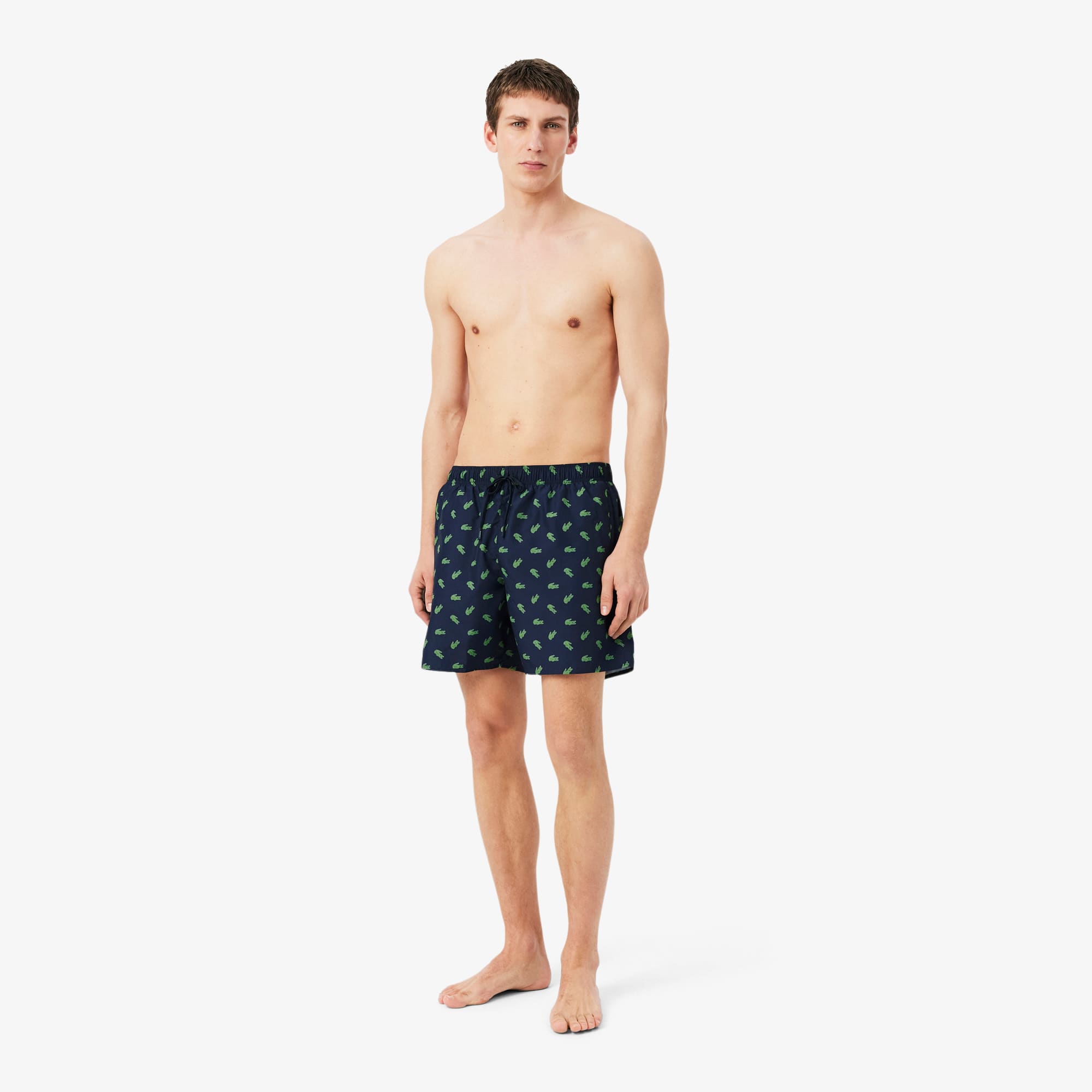 Mid Length Crocodile Print Swim Trunks