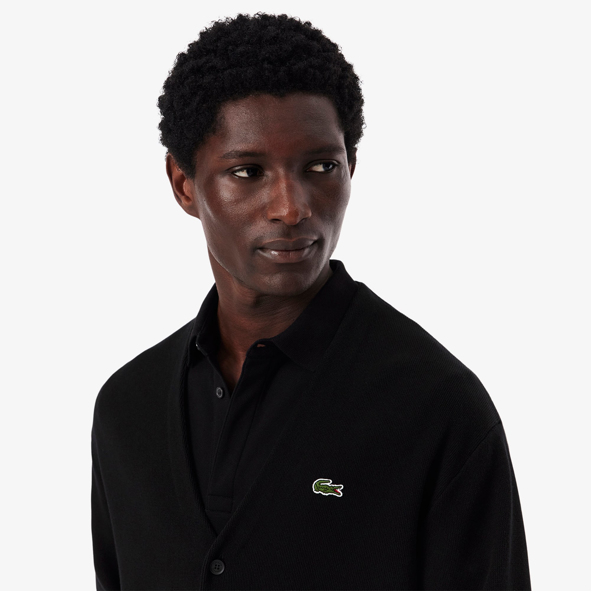 LACOSTE ブラック カーディガン Men's Relaxed Fit Stripe Detail Cotton Cardigan - Sweaters