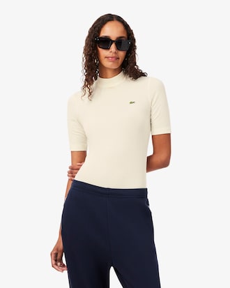 Slim Fit High Neck Rib Knit Wool T-shirt