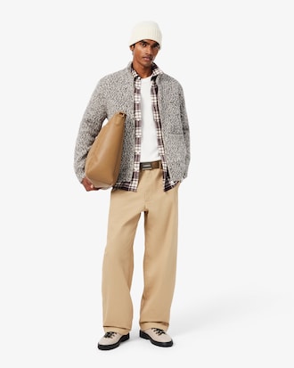 Zipped Mercerized Wool Knit Sweater