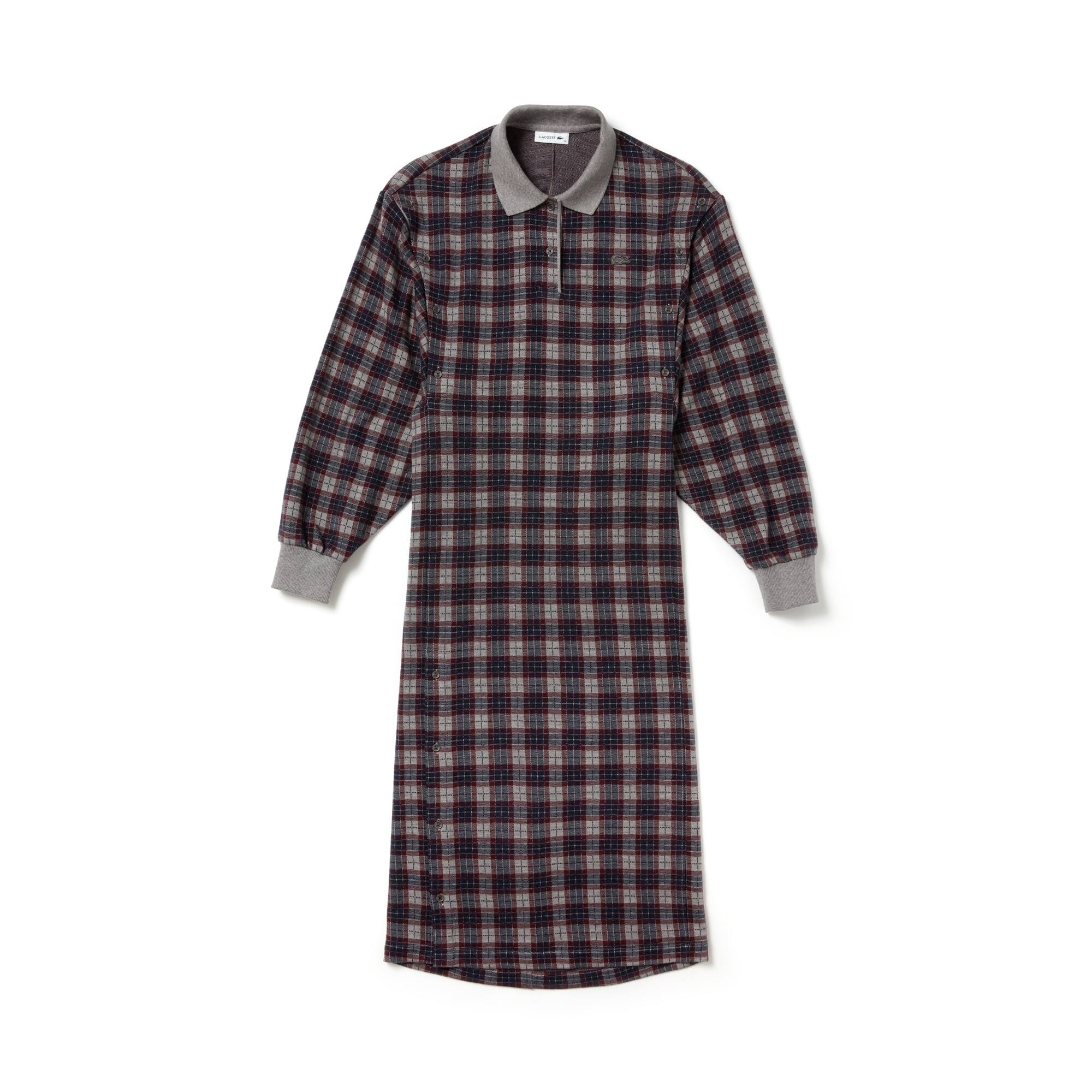 Women's Fashion Show Detachable Sleeves Check Fleece Dress