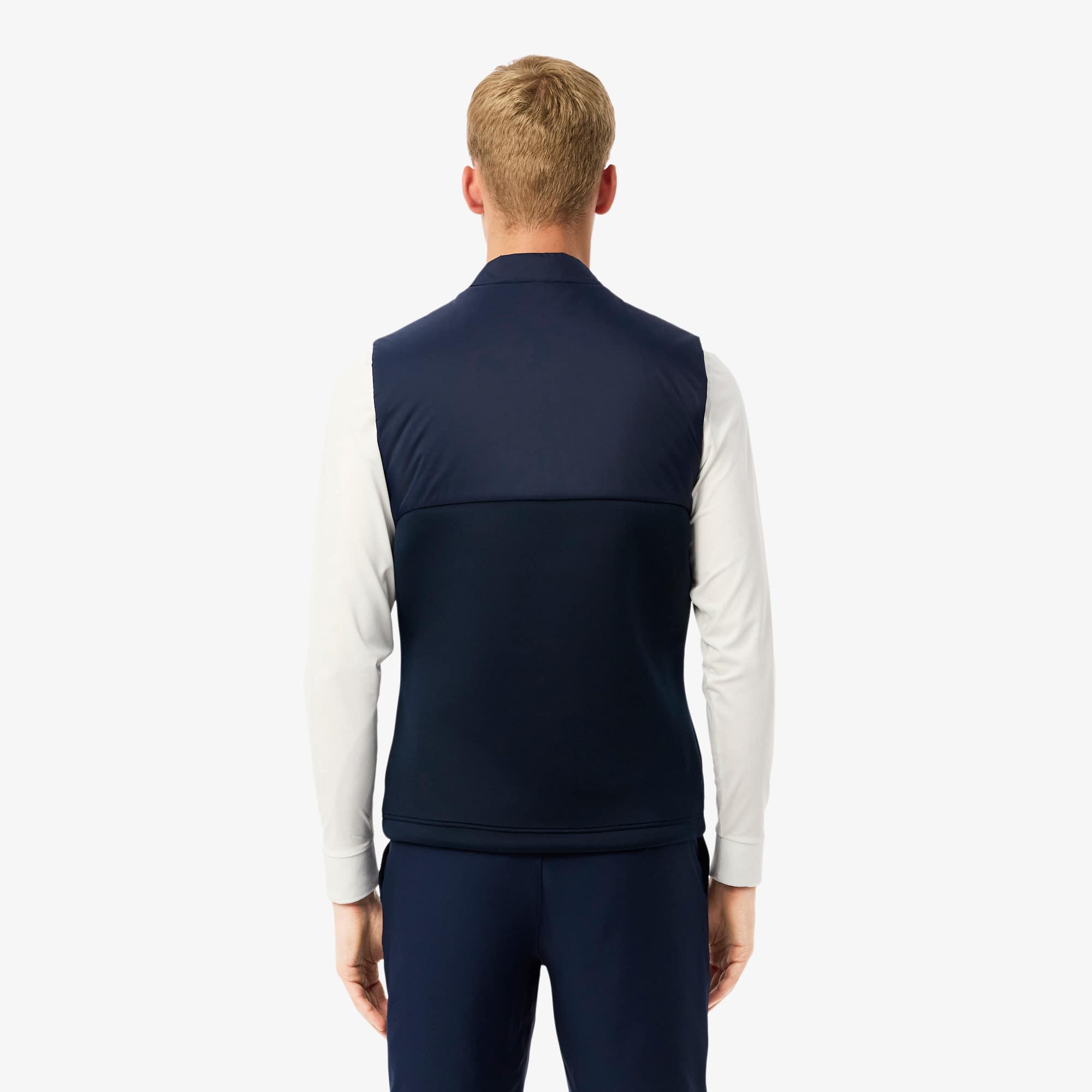 LACOSTE MENS ダウンベストUS M/L ネイビー Lacoste Men's Color Blocked Full Zip Sleeveless Vest W/Hood