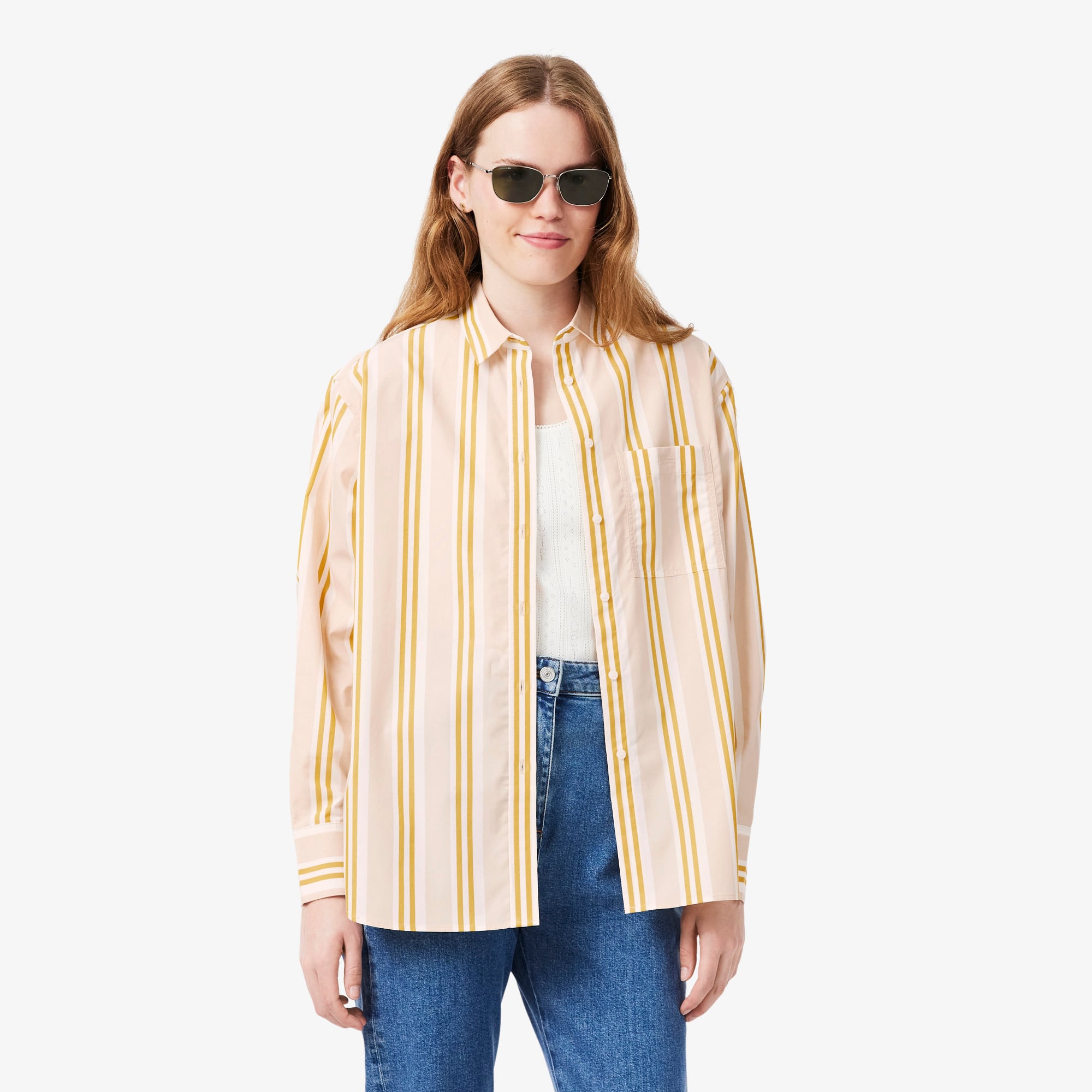 Lacoste Oversized Cotton Poplin Shirt - S (36) In Neutral