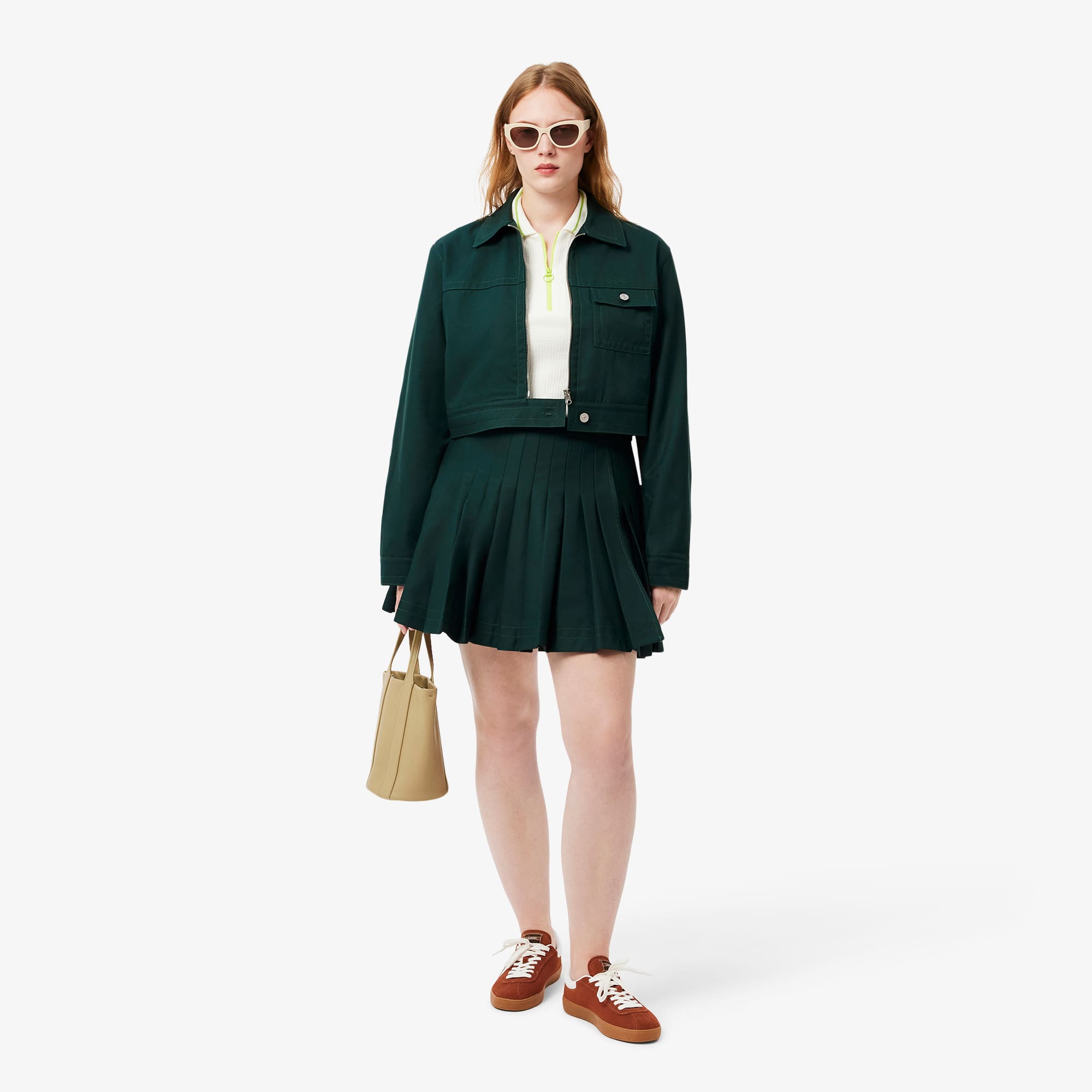 Women's Contrast Topstitched Pleated Skirt - Shorts & Skirts