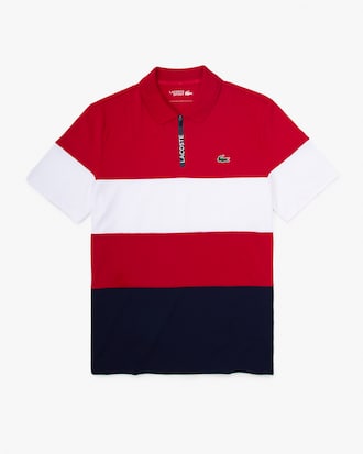 Men&rsquo;s SPORT Striped Stretch Piqu&eacute; Zip Golf Polo Shirt