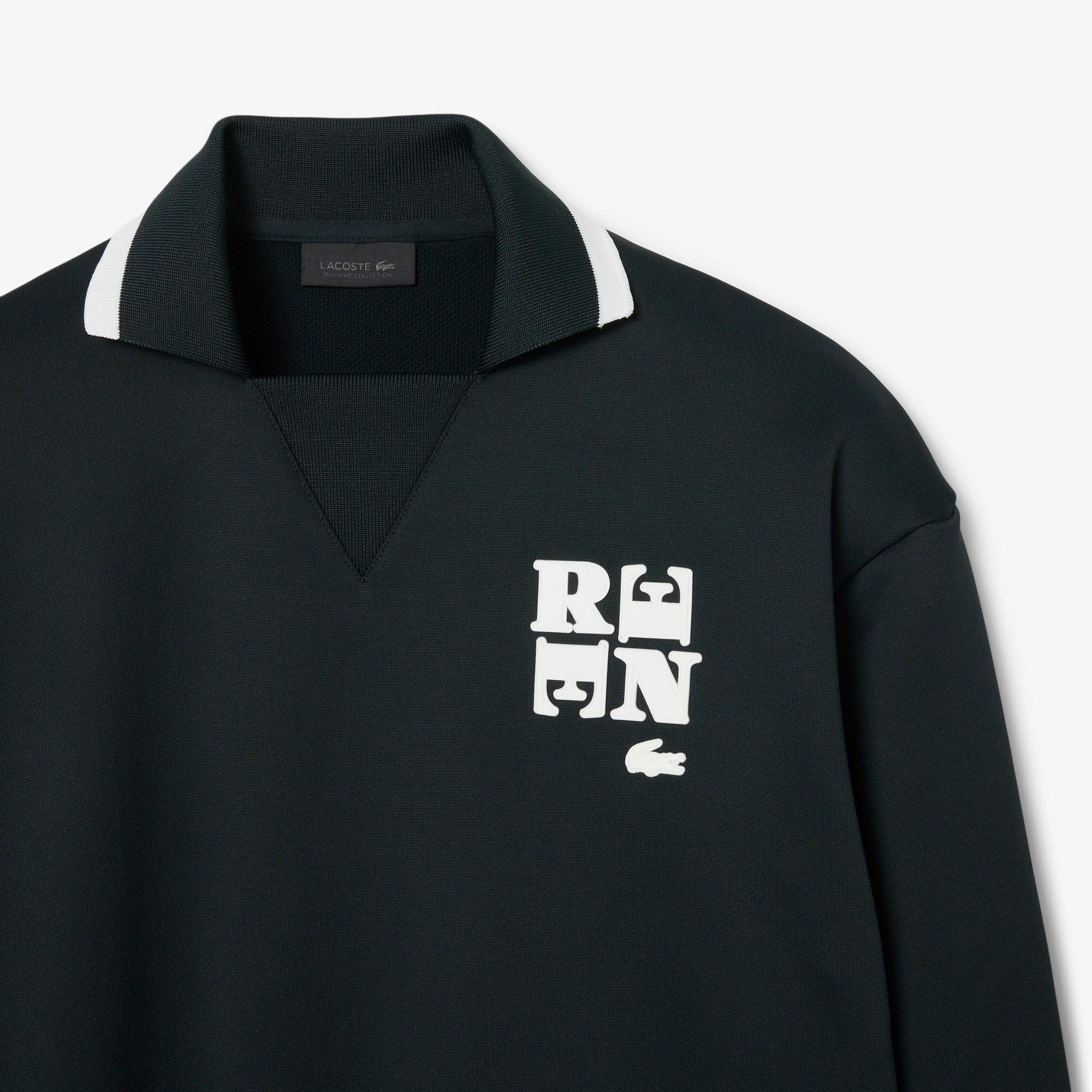 Runway Polo Shirt Collar Badge Accent Sweatshirt - Sweaters