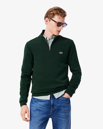 Pull zippé à col montant en coton biologique uni