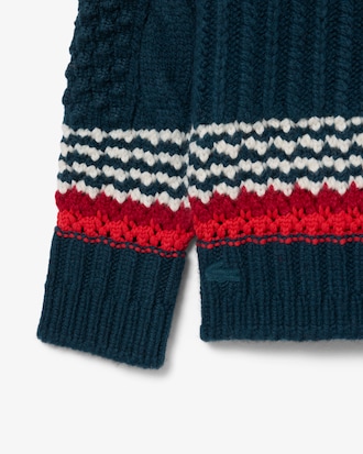 Runway Textured Stripe Wool V Neck Sweater