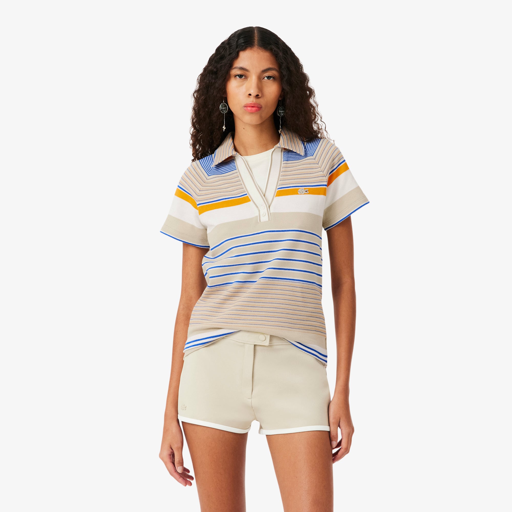Lacoste Runway Slim Fit Striped Piqué Polo Shirt - Xs In Beige