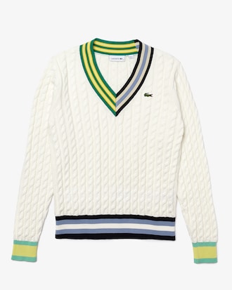 Women&rsquo;s Heritage V-Neck Cotton Blend Cable Knit Sweater