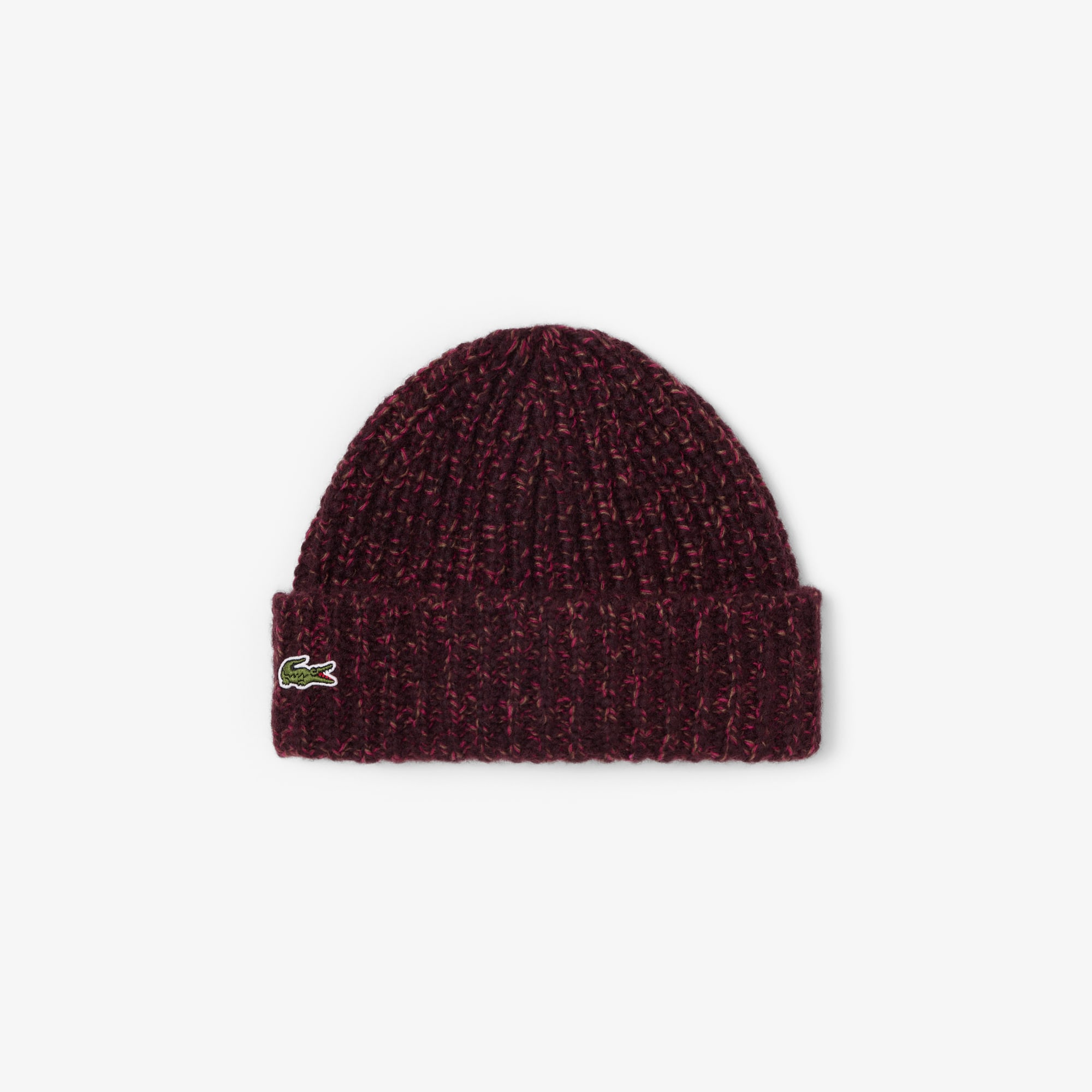 Lacoste Ribbed Wool Pompom Beanie - One Size In Burgundy