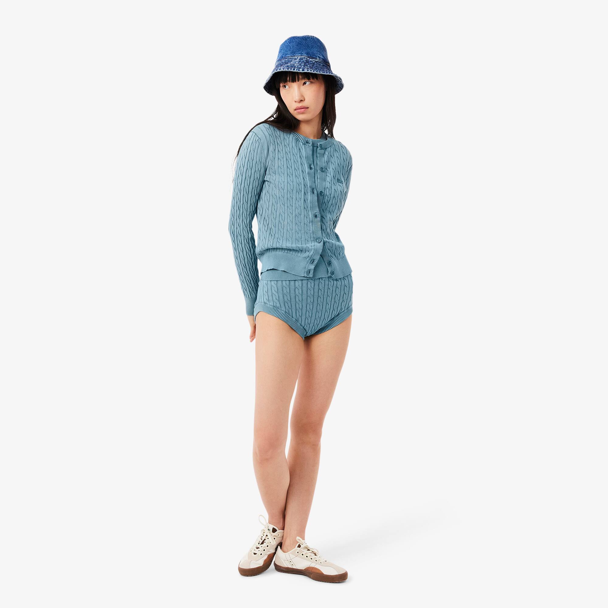 Women's Wash Effect Cable Knit Cardigan - Sweaters & Sweatshirts