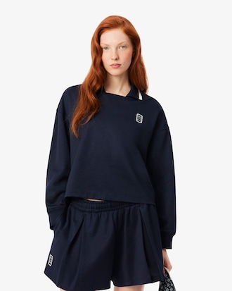 Oversized Polo Collar Piqu&eacute; Sweatshirt