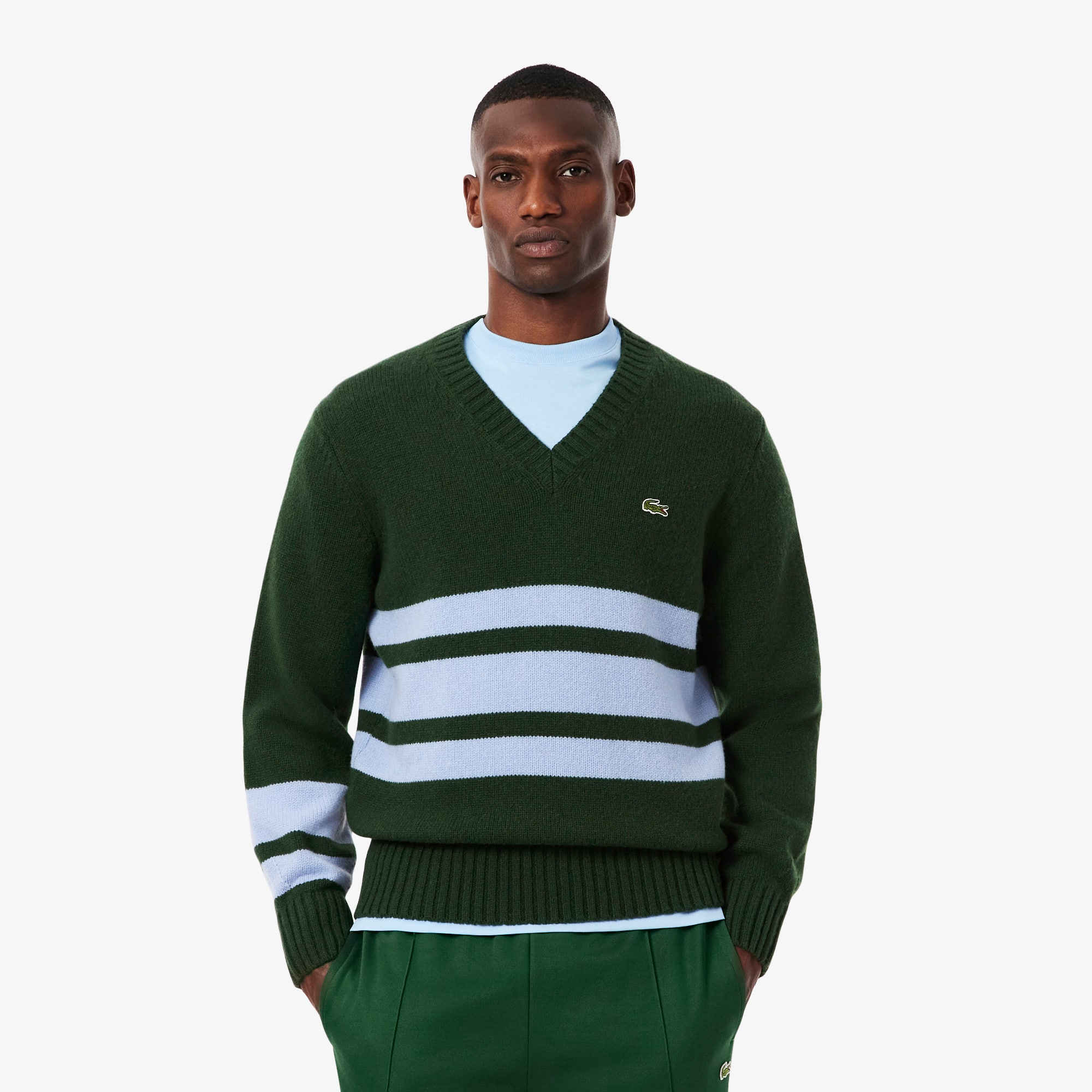 Men's Striped Wool V-Neck Sweater - Sweaters & Sweatshirts - New