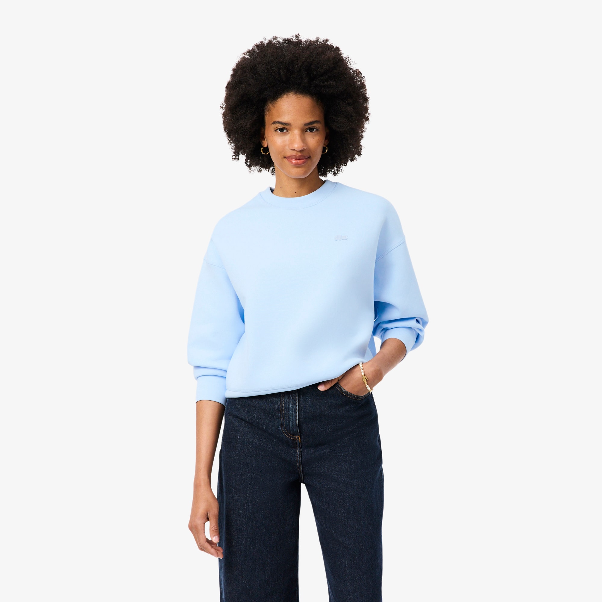 Lacoste Oversized Double Face Jersey Sweatshirt - Xxs (32) In Black