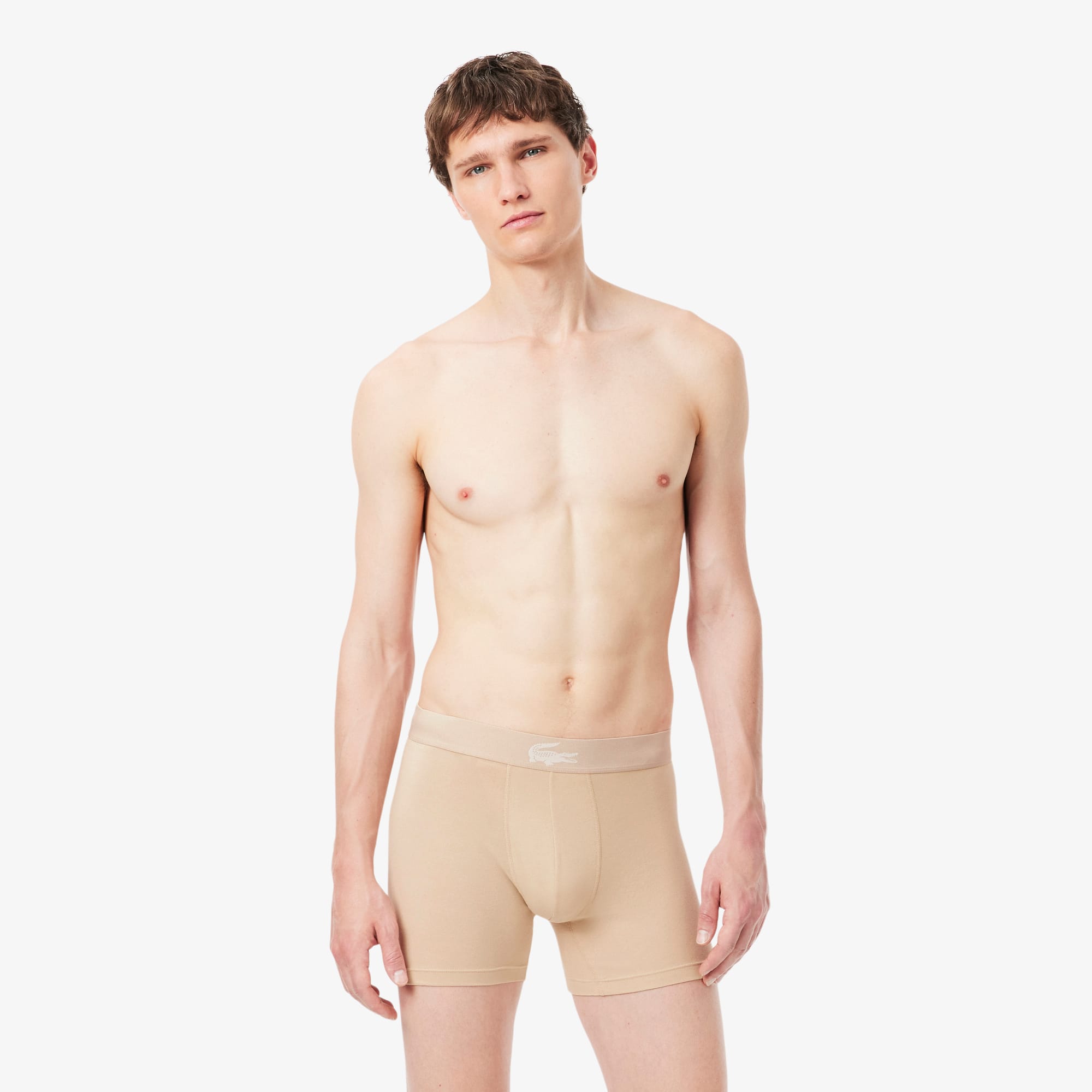 Lacoste 3-pack Stretch Jersey Boxer Briefs - M In Beige