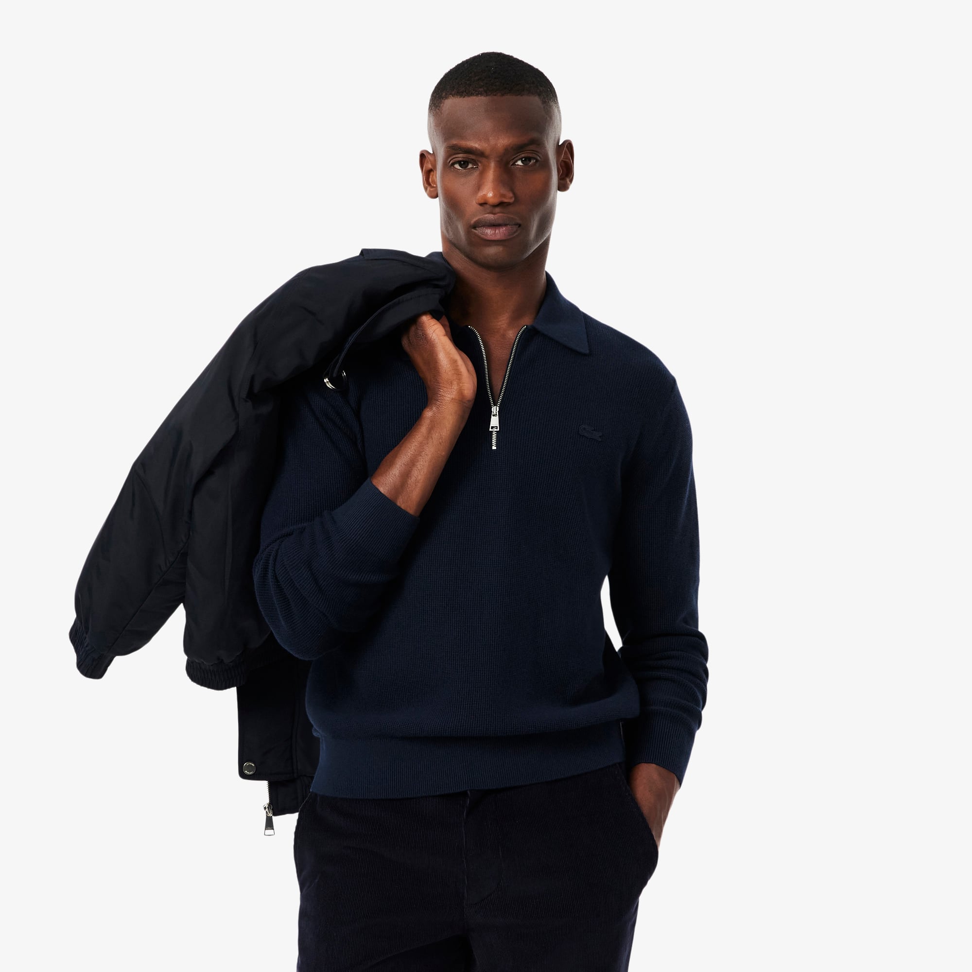Lacoste Men's Cotton & Wool Blend Half-zip Polo Collar Sweater - Xxl - 7 In Blue