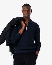 Pull demi-zippé col polo coton et laine